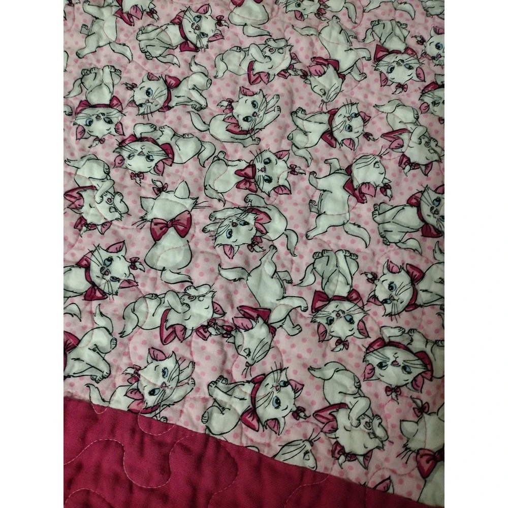 Handmade Patchwork Cat Quilt Marie The Aristocats Reversible Pink Tan 38x48